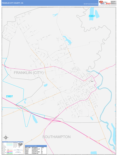 Franklin City County, VA Wall Map